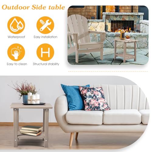Apolimi Adirondack Outdoor Side Table, 2-Tier Sturdy Patio End Table Weather Resistant, 16.5" Solid Side Table for Patio, Pool, Porch(Grayish Brown) - color: Grayish Brown