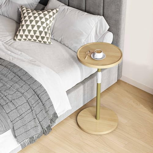 Adjustable Round Side Table, Small End Table, Pedestal Drink Table for Small Spaces, Tall Round Nightstand for Living Room Bedroom Sofa Couch, Natural ET-010YW - color: Natural