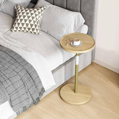 Adjustable Round Side Table, Small End Table, Pedestal Drink Table for Small Spaces, Tall Round Nightstand for Living Room Bedroom Sofa Couch, Natural ET-010YW - color: Natural