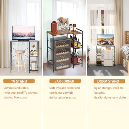 Mini Fridge Stand with Storage Shelves, Heavy Duty Metal Mini Fridge Stand 3-Tier Fridge Cabinet Baker Rack for Microwave Coffee Maker, Dorm,Kitchen, Apartment, 33.4Wx15.7Dx37.2H, Brown