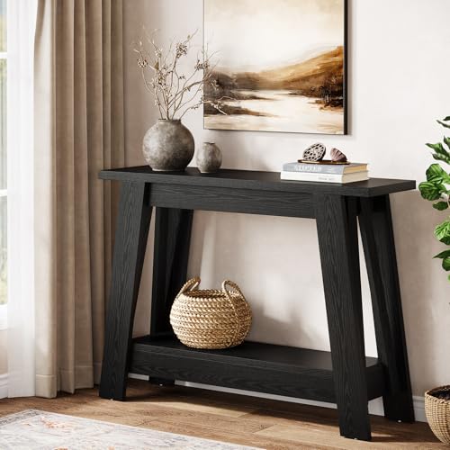 Tribesigns 41.3" Farmhouse Console Table, 2-Tier Wooden Entryway Table with Storage, Rustic Narrow Behind Couch for Living Room, Hallway, Foyer,Natural - color: Black
