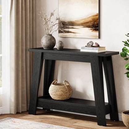 Tribesigns 41.3" Farmhouse Console Table, 2-Tier Wooden Entryway Table with Storage, Rustic Narrow Behind Couch for Living Room, Hallway, Foyer,Natural - color: Black