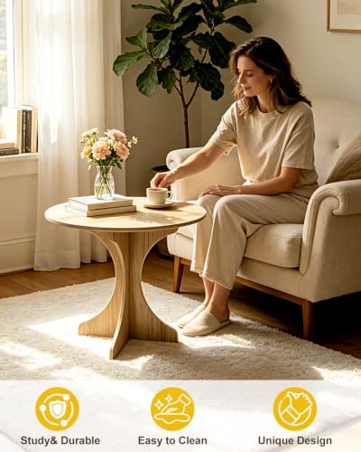 Walnut Round Side Table, Modern Minimalist Accent End Table with Curved Tripod Base, Compact Small Round Sofa Side Table, Easy Assembly Nightstand for Living Room Bedroom Balcony Small Spaces - color: Walnut-x