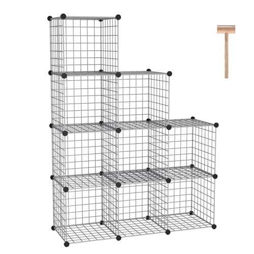 C&AHOME Wire Cube Storage, 9 - Cube Organizer Metal C Grids, Silver Gray | Modular Shelves Units, Closet Organizer, Storage Bins Shelving, Ideal for Home, Office, Living Room - color: Silver Gray, size: 9 Cube