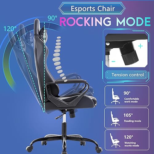 PayLessHere Ergonomic Racing Desk Chair Gaming Chair Computer Chair with Armrests 360° Swivel & Caster Pu Desk Task Chair Executive Headrest Lumbar Support for Back Pain Women Men and Adults (Camo) - color: Camo