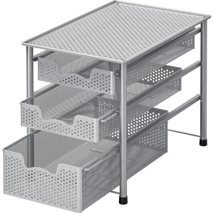 Simple Houseware Stackable 3 Tier Sliding Basket Organizer Drawer, Silver - color: Silver, size: 3-Tier