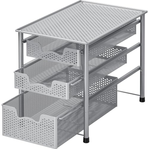 Simple Houseware Stackable 3 Tier Sliding Basket Organizer Drawer, Silver - color: Silver, size: 3-Tier