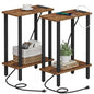 TUTOTAK Narrow Side Table Set of 2, Small End Table with Charging Station | 2-Tier Skinny Sofa Table, Slim Nightstand, Easy Assembly for Living Room, Bedroom, Brown TB01BB0602 - color: Brown, size: 2-tier