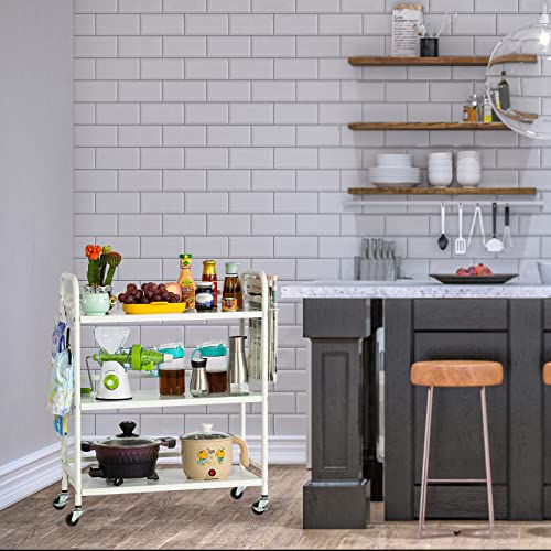 HDANI 3 Tier Metal Rolling Utility Cart,High Capacity Multi Purpose Heavy Duty Cart for Office,Kitchen,Living Room,Bedroom,White - color: White, size: Large with Basket