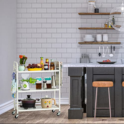 HDANI 3 Tier Metal Rolling Utility Cart,High Capacity Multi Purpose Heavy Duty Cart for Office,Kitchen,Living Room,Bedroom,White - color: White, size: Large with Basket