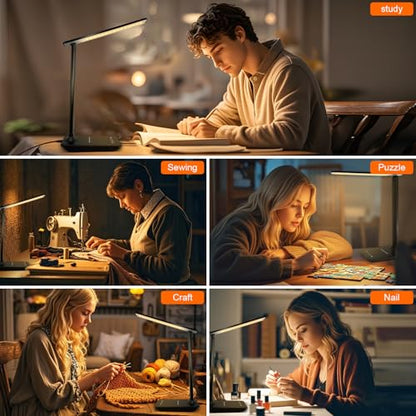 shinelife LED Desk Lamp for Office Home, Bright Desk Light with USB Charging Port, Adjustable Dimmable Desk Lamps 5 Modes 5 Brightness, Touch Study Lamp for Nail, Craft, Puzzle, Sewing, Study, Black - color: Black