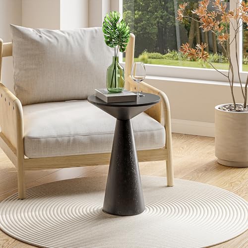 COZAYH Farmhouse Pedestal Small End Table Round Martini Table Wood Plant Stand Rustic Drink Table for Small Space Living Room, Bedroom, Black - color: Balck
