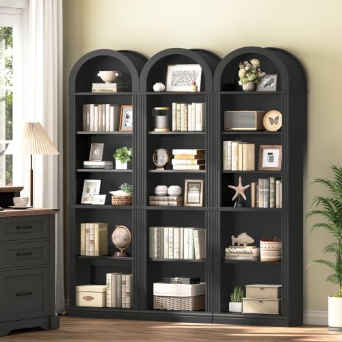 RALGEND Arched Bookshelf, 75.8" Tall Narrow Bookshelf, Arch Bookcase with Storage, 6-Tier Farmhouse Book Shelf, Wooden Arched Cabinet with Open Display Shelves, Adjustable Shelf, Black - color: Black, size: 18.9"L x 11.8"W x 75.8"H