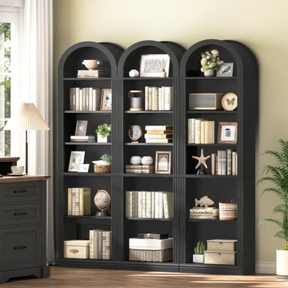RALGEND Arched Bookshelf, 75.8" Tall Narrow Bookshelf, Arch Bookcase with Storage, 6-Tier Farmhouse Book Shelf, Wooden Arched Cabinet with Open Display Shelves, Adjustable Shelf, Black - color: Black, size: 18.9"L x 11.8"W x 75.8"H