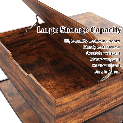 31.5" Farmhouse Coffee Table, Flip-Top Coffee Square Table with Storage Compartment, Wooden Rustic Cocktail Table for Living Room, Bedroom, Apartment, Studio, Dark Walnut - color: Dark Walnut