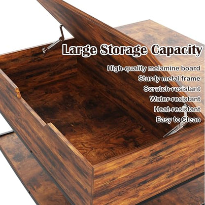 31.5" Farmhouse Coffee Table, Flip-Top Coffee Square Table with Storage Compartment, Wooden Rustic Cocktail Table for Living Room, Bedroom, Apartment, Studio, Dark Walnut - color: Dark Walnut