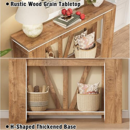 Console Table for Entryway, 47 Inches Narrow Sofa Table Behind The Couch, Farmhouse Wood Entry Table with Storage Shelves for Hallway Foyer Living Room, Rustic Wood Grain