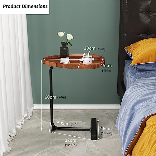 C Shaped Side Table, Small C Table End Table for Sofa and Bedside, Couch Side Tables that Slide Under, Wood C Shaped End Table for Bedroom Living Room, 18”L X 12”W - color: Walnut+black