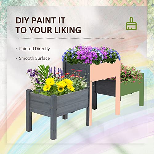 Outsunny Raised Garden Bed with 3 Planter Box, Elevated Wooden Plant Stand with Drainage Holes, for Vegetables, Herb and Flowers, Gray - color: Gray, size: 6.04' x 1.48' x 2.63'
