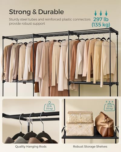 SONGMICS Portable Closet, Freestanding Closet Organizer, Clothes Rack with Shelves, Hanging Rods, Storage Organizer, for Cloakroom, Bedroom, 80.7 x 17.1 x 65.4 Inches, Black URYG035B01 - size: 80.7"L x 17.1"W x 65.4"H