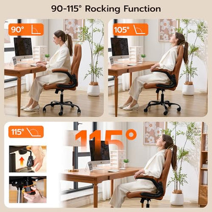 Ylzyxal Office Desk Chair, Ergonomic Computer Chair with Padded Flip-Up Arms and Adjustable Lumbar Support, PU Leather Executive Chair with Tilt Lock and 360° Swivel Rolling Wheels for Work, Study - color: Brown
