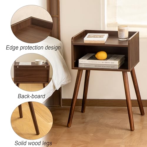 MaxSmeo Small Nightstand, Mid Century Modern Side Table Bedroom with Storage, Small End Bedside Table with Solid Wood Legs for Living Room, Office(Walnut Brown) - color: Walnut Brown