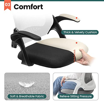 NEO CHAIR Office Desk Gaming Ergonomic Computer Chair with Lumbar Back Support Adjustable Height Swivel Rolling Wheels Flip-up Arms Mesh Chair for Home Vanity (Black) - color: Black