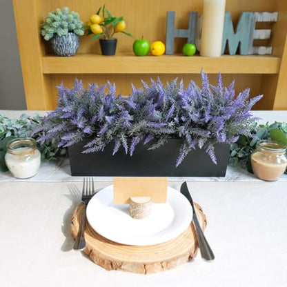 Winlyn 14" Artificial Lavender Arrangement Faux Lavender Flowers in Rustic Black Wooden Planter Box Realistic Lavender Potted Plant for Gift Farmhouse Home Wedding Table Centerpiece Mantel Shelf Décor
