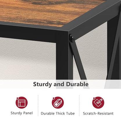 Console Table 41.8", 2 Tier Industrial Entryway Table with Shelves | Narrow Sofa Table with Stable X-Frame, Entrance Table for Entryway, Hallway, Living Room, Foyer, Office, Rustic Brown - color: Rustic Brown