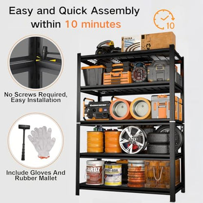 Garage Shelving, Heavy Duty Storage Shelves, Adjustable Boltless Units | Metal Shelving with Double Layer Posts, Industrial Steel Shelving for Garage Basement Warehouse Kitchen, Black, 72H*35W*16D - size: 35W*72H*16D-5T