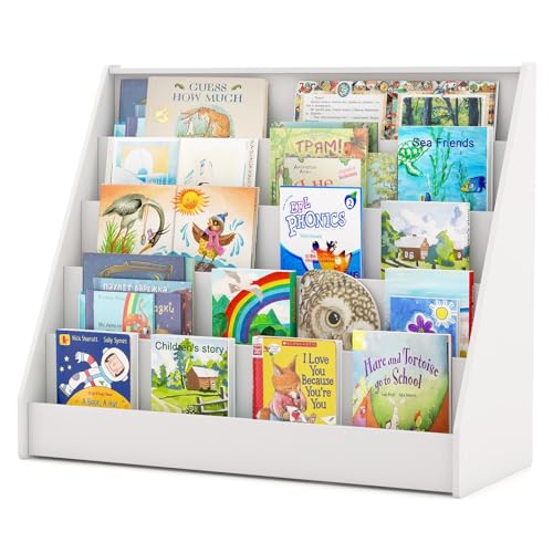Costzon 5-Tier Kids Bookshelf, Wooden Children Bookcase, Toddler Book Rack, Magazine Storage & Display Shelf, Book Shelf for Kids Room, Living Room, Nursery, Classroom (White) - color: White, size: 5 Tier
