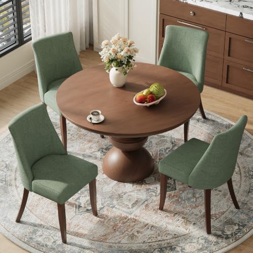COLAMY Upholstered Dining Chairs Set of 4 with Wood Legs, Green | Mid Century Kitchen Chairs with Back, Fabric Side Dining Room Chairs for Dining Room Restaurant - color: Green, size: Set of 4