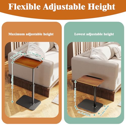 FuturelOT Sofa Couch Arm Table Tv Tray Small Bedside Table C Shaped Adjustable Height Side End Tables for Living Room, Bedroom, Bedside Walnut - color: Walnut + Black