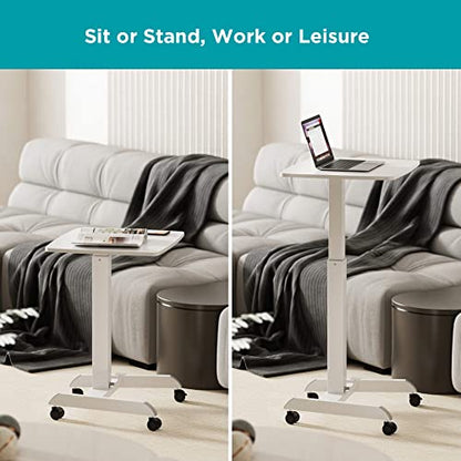 Kantek Mobile Sit Stand Laptop Cart, Adjustable Height (29"-49"), Rolling Laptop Computer Workstation 23.6" x 20.5", Foot Pedal Control, Steel Frame, White - color: White, style: Compact
