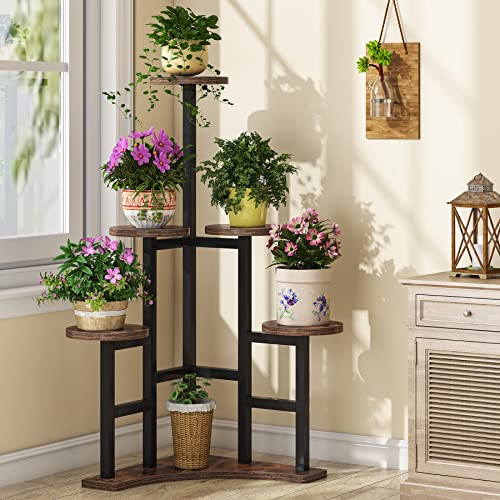Tribesigns Corner Plant Stand Indoor, 6 Tiered Plant Shelf Flower Stand, Tall Multiple Potted Plant Holder Rack Planter Organizer for Living Room Balcony Garden, Rustic Brown