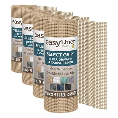 EasyLiner Select Grip Shelf Liner - Easy to Install & Cut to Fit - Non Slip, Non Adhesive, Drawer Shelf & Cabinet Liner for Kitchen, Bathroom, Pantry Cupboards - 12in. x 24ft. - Beige| (Pack of 4) - color: Taupe, size: 12"W x 288"L (Pack of 4)