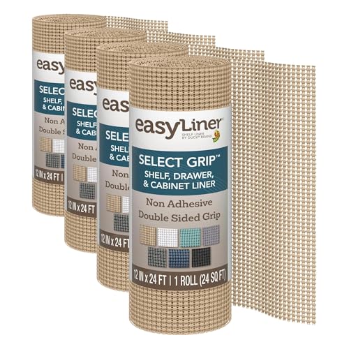 EasyLiner Select Grip Shelf Liner - Easy to Install & Cut to Fit - Non Slip, Non Adhesive, Drawer Shelf & Cabinet Liner for Kitchen, Bathroom, Pantry Cupboards - 12in. x 24ft. - Beige| (Pack of 4) - color: Taupe, size: 12"W x 288"L (Pack of 4)