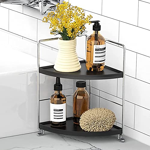 Kitchen Spice Rack Standing Shelf, 2-Tier Corner Storage Shelf, Bathroom Countertop Organizer, Vanity Tray Cosmetic & Makeup Storage, Silver&Black - color: Silver
