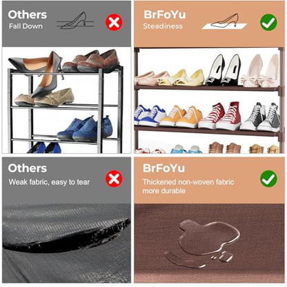 34" Widening Design Shoe Rack for Closet 16 Pairs Small Spaces Non-Woven 3 Tier Shoe Organizer Stackable Metal Shoe Shelf for Entryway, Bedroom Brown - color: Brown