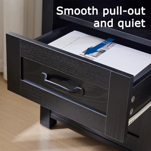 Farmhouse Night Stand, Rustic Black Nightstand for Bedroom, End Tables with Charging Station, Bedside Table with Drawers, Wood Bedside Cabinet Dresser - color: Black, size: 1pcs with Charging