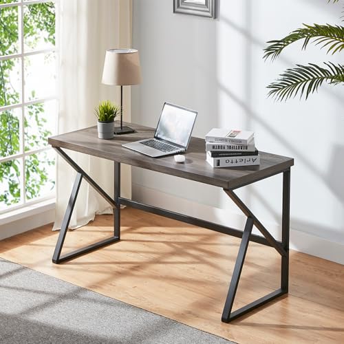 HSH Home Office Desk, Industrial Metal Wood Computer Desk for PC Laptop Work Writing Study Gaming in Bedroom Living Room, Dark Gray Oak, 47 Inch - color: Dark Gray Oak, size: 47 Inch