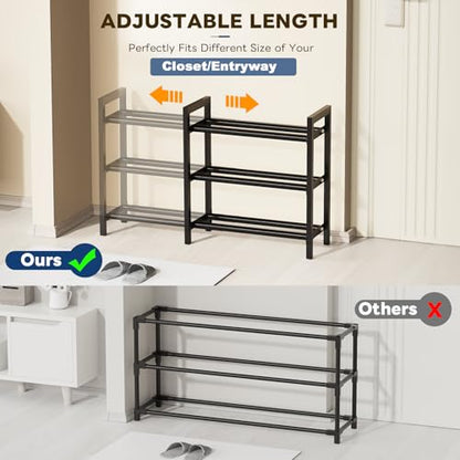 Mavivegue 18-33” Expandable Shoe Rack for Closet, 3-Tier Shoe Organizer, Adjustable Shoe Rack for Front Door Entrance, Entryway - size: 3 Tier,19-33"