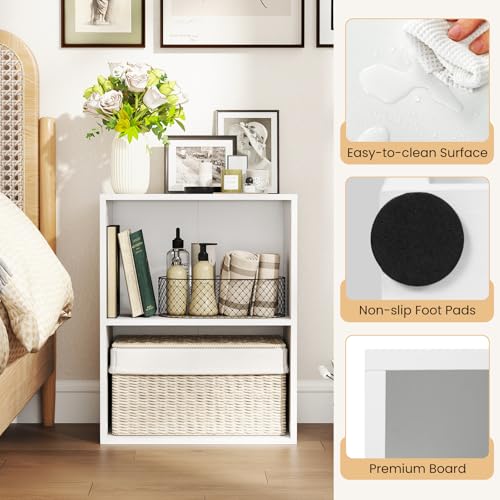 Giantex 2-Cube Bookshelf and Bookcase, 2-Layer Storage Shelf w/Large-Capacity Open Storage Space for Living Room Bedroom Study Office, Multi-Functional Furniture Display Cabinet, White | Display Shelf with Open Storage Space for Living Room, Home Office,