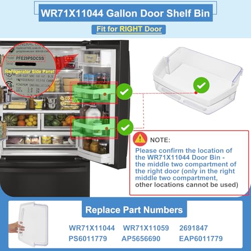 WR71X11044 WR71X11059 Refrigerator Door Shelf Bin (Right Side) ,Compatible with GE Refrigerator Replacement Shelves Replaces PS6011779, AP5656690, 2691847, EAP6011779 Refrigerator Parts & Accessories