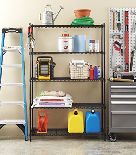 Whitmor Supreme 5 Tier Adjustable Shelving - 500 Pound Weight Capacity Per Shelf - Leveling Feet - color: Black, size: 18" x 48" x 74"