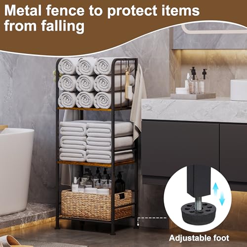 3-Tier Freestanding Cabinet Towel Rack Metal Stand | M-shaped detachable dividers, three-tier versatile storage, premium anti-rust four hooks, 70 lbs heavy duty load capacity - color: Brown