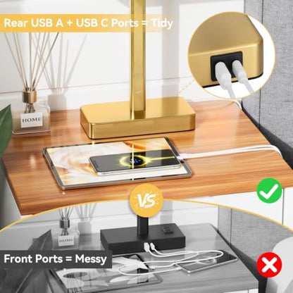 Hong-in Touch Lamps for Bedroom - 3-Way Dimmable Bedside Lamps Set of 2 with USB C+A, White Modern Table Lamp for Night Stands, Desk Lamp for Living Room Nightstand End Tables Bed Side