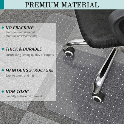 BesWin Office Chair Mat for Carpets, 30" x 48" Low Pile Carpet Protector Mat for Office Chair, Heavy Duty Computer Desk Floor Mat for Carpeted Floors, Easy Glide and Flat Without Curling - size: 48"x30"with Lip