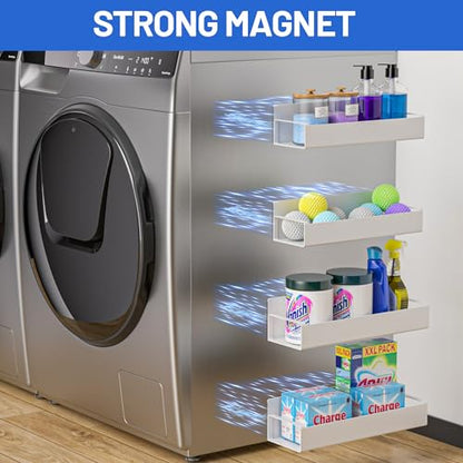 Vetacsion 4 Pack Magnetic Laundry Organizer, Heavy Duty Magnetic Shelf For Washer And Dryer, White, Iron