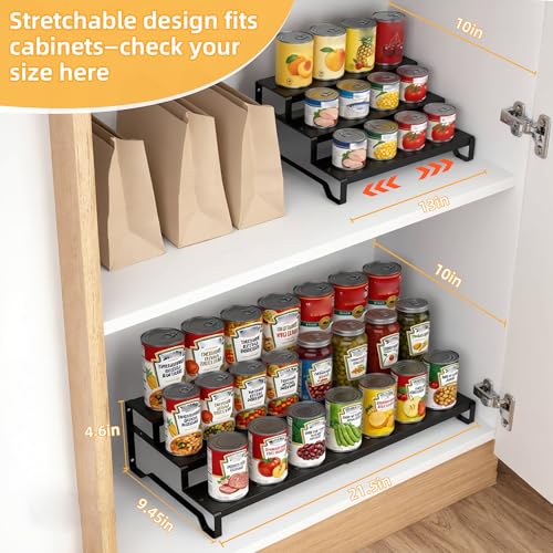 Attelite 3 Tier Expandable Can Rack Organizer for Pantry, Adjustable 13"-21" Metal Soda Can Organizer, Pantry Organization Canned Food Storage Holder for Kitchen Cabinet Countertop, Black 1Pack - size: 3tier*1pack